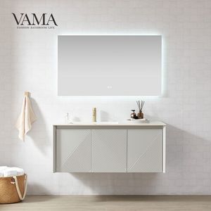 Meuble-lavabo mural personnalisé en contreplaqué gris <span class=keywords><strong>Paris</strong></span> avec plan de travail en pierre pour salle de bain - Product Image 2