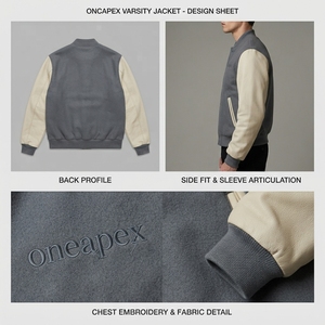 เสื้อแจ็คเก็ตขนสัตว์สีเทาสำหรับผู้ชาย แขนเสื้อสีครีม ปักโลโก้ได้ คอและปลายแขนเสื้อถักแบบริบ ติดกระดุมด้านหน้า สไตล์เสื้อแจ็คเก็ตบอมเบอร์สุดพรีเมียมสำหรับสตรีทแวร์ - Product Image 5