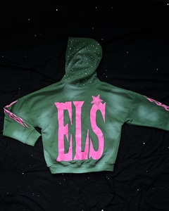 ชุดวอร์มผู้ชายลำลองผ้าฝ้าย 100% ย้อมสีแบบแอซิดวอช ประดับเพชรเทียม ไซส์พลัส ผ้าฟลีซหนานุ่มสำหรับฤดูหนาว มีฮู้ดและเชือกผูก - Product Image 4