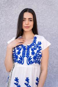 ชุดใส่ทำงานผ้าฝ้ายปักสไตล์แนวโบฮีเมียนสำหรับผู้หญิงทันสมัยชุดใส่ทำงานเซ็กซี่แขนสั้นยาวคลุมเข่าผ้าทอสไตล์หวานๆจาก100% - Product Image 2