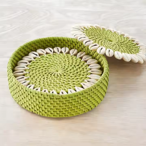 Posavasos de mimbre de concha de diseño Floral hechos a mano al por mayor, posavasos de mimbre para cocina, posavasos de origen de Vietnam - Product Image 4