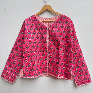 Chaqueta de Algodón Acolchada Ecológica con Estampado Floral Hecho a Mano en India para Mujer, Transpirable, Reversible, con Botones en la Parte Delantera, Abrigos Casuales - Product Image 1