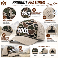 Casquette de baseball camouflage 5 panneaux personnalisée de haute qualité, imperméable, avec trous découpés au laser, corde et broderie 3D, Gorras Casquette Sport Golf OEM ODM