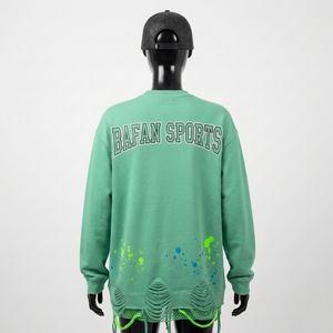 Camiseta Premium de Manga Larga, Algodón y Poliéster, Verde Suave, Dobladillo Desgastado, Panel de Malla, Impresión Personalizada - Product Image 2