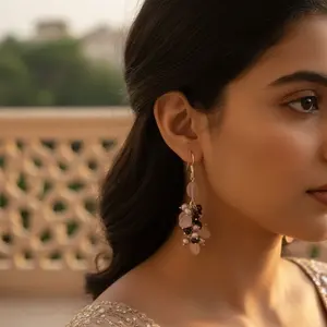 Boucles d'oreilles en argent 925 avec perle et quartz rose pour elle - Product Image 2