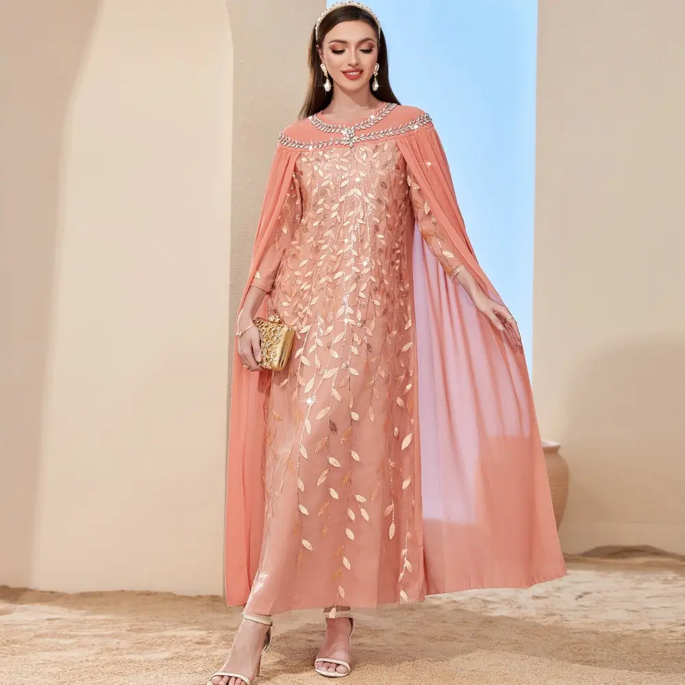 AM149 abbigliamento islamico di alta qualità maglia ricamata moda mantelle vestito da partito strass di lusso Dubai lady dress