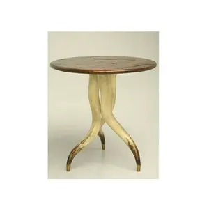 Indian Handmade Round Tableware For Coffee Modern Style Dining Natural Horn With Wooden Top Creative Modern Luxury Table