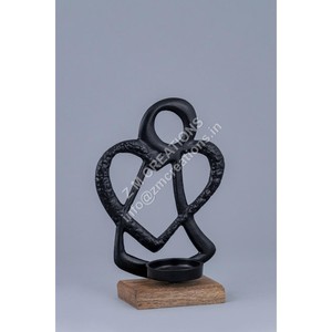 Black Angel Figurine Tealight Candle Jar Holder Wood Base Decorative Object Home Decoration <b>Christmas</b> Accent Angel Sculpture - Product Image 1