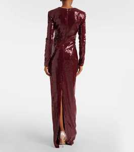 Robe de soirée élégante en mousseline de soie A-Line avec tissu respirant antistatique pleine longueur manches longues pour les fêtes - Product Image 6