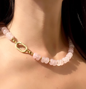 Rose Quartz <b>Beaded</b> <b>Necklace</b>, Removable Rose Quartz Pendant Fringe <b>Beaded</b> Bandana - Product Image 1
