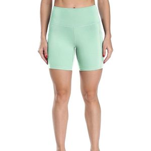Pantalones cortos de Yoga sin costuras de cintura alta para mujer, pantalones cortos deportivos personalizados para gimnasio y entrenamiento con patrón sólido - Product Image 1
