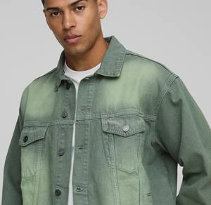 Oem <b>Green</b> Washed Front Double Pocket Custom <b>Men</b> <b>Denim</b> <b>Jacket</b> Plus Size Sleeves <b>Denim</b> <b>Jacket</b> For Unisex - Product Image 5