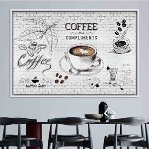 Toile imprimée : cadeau élégant pour les amateurs de café, pour la décoration de la cuisine, toile encadrée blanche - Product Image 1