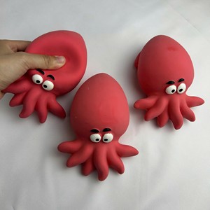 Jouet à mâcher couineur en latex naturel écologique pour chiens, motif pieuvre de dessin animé mignon - Jouet interactif couineur pour chiots en pleine dentition - Product Image 5