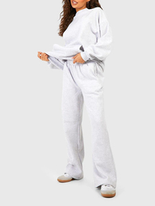 Venta al por mayor de chándales de gran tamaño de hombro caído de las mujeres 100% de algodón de moda personalizado Puff impreso Logo encaje 2 piezas Jogger invierno - Product Image 4