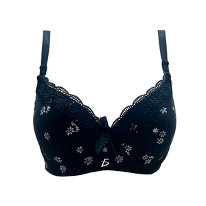 Soutien-gorge push-up sans armatures à bretelles réglables, motif floral en dentelle, fermeture avant, style romantique, en polyamide fin pour femme - Product Image 5