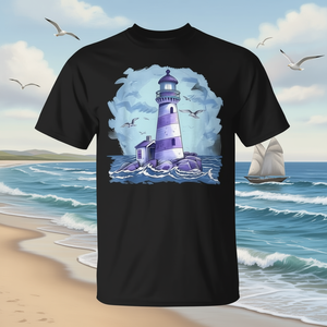 T-shirt con stampa Casa sul mare e Faro nautico sulla spiaggia - Prodotto promozionale - Product Image 3