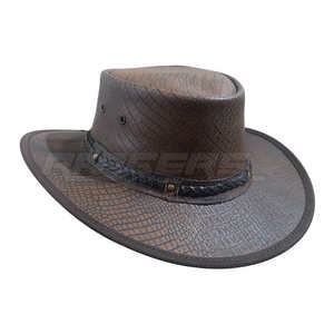 Sombreros de Vaquero de Cuero de Cocodrilo Marrón, Ala Ancha, Estilo Occidental con Grabado Exótico, Sombreros de Vaquero de Lujo al por Mayor OEM - Product Image 2