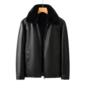 Chaqueta de invierno para hombres mayores de negocios, abrigo de felpa grueso cálido con chaqueta de cuero con patrón de letras - Product Image 6