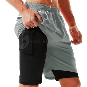 กางเกงขาสั้นรัดรูปสองชั้นของผู้ชายแบบสองในหนึ่งสีทึบสไตล์ไฮสตรีท - Product Image 2