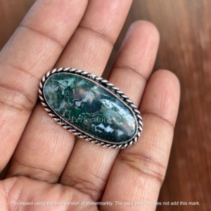 Hot Selling Women's Unique Silver Plated Moss Agate Rings Waterproof Brass Gemstone Fashion Jewelry Lot Wholesale Parties - Product Image 2