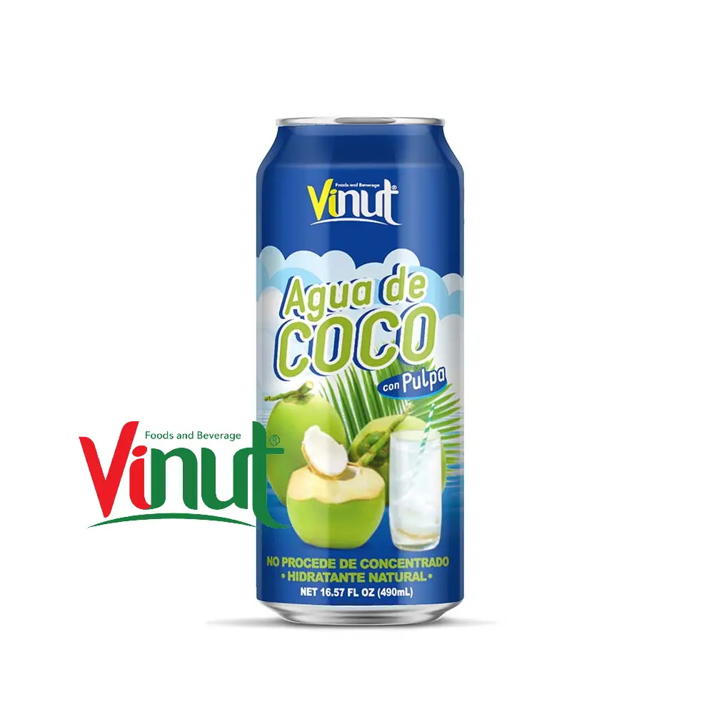 490ml 통조림 Vinut Agua de Coco con Pulpa 귀하의 라벨 유통 업체 디자인 베트남 제조업체 이사 1