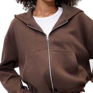 Sweat-shirt à capuche zippé avec logo personnalisé pour femmes sweat-shirt en polaire de couleur unie OEM ODM approvisionnement de l'usine haut pour femmes - Product Image 4