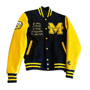 Parches bordados de chenilla personalizados de talla XL, chaqueta universitaria de lana de invierno, Mangas de cuero genuino, soporte para hombre, servicio OEM Letterman - Product Image 1