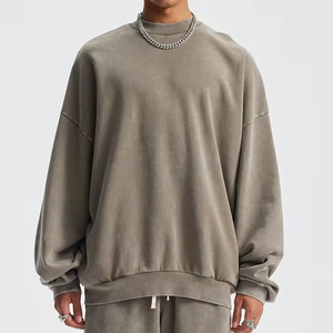 Sweat-shirt surdimensionné brodé de haute qualité 350GSM personnalisé pour homme, col rond, hiver, délavé à l'acide, délavé à la pierre, vente en gros - Product Image 1