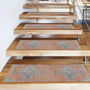 พรมพิมพ์ลายชาติพันธุ์ - พรมปูบันไดสีน้ำเงินซีดสไตล์โมเดิร์น กันลื่น ซักเครื่องได้ ผ้าโกเบลน - Product Image 5