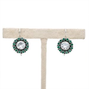 925 Sterling Silver Vintage Style <b>Earring</b> <b>Stud</b> Natural Green <b>Emerald</b> & Zircon Elegant Wedding Gift for Her - Product Image 2