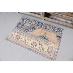 Alfombra, 2.3x3.6 pies, Alfombra Vintage, Alfombra Azul con Estampado Animal, Lana - Product Image 2