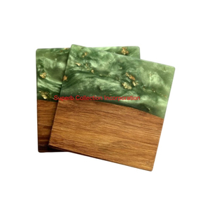 Posavasos de resina azul y madera de roble modernos hechos a mano con copos dorados Juego de posavasos cuadrados para bebidas para decoración del hogar y regalos - Product Image 2