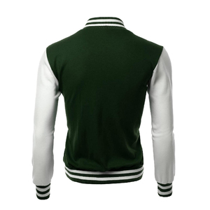 Men's Varsity <b>Jacket</b> Green White Solid Color Button Closure Turn-down Collar Casual Autumn Wear Regular Fit - Product Image 2