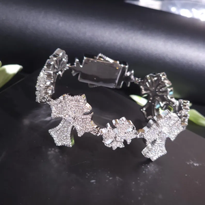 Bracelet chaîne ajustable en diamant à motif floral, style hip-hop glacé, luxe, argent sterling plaqué rhodium, pour homme et femme, déclaration de style - Product Image 1