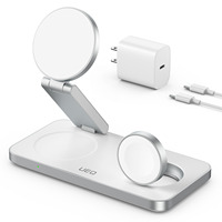 GREENLEMON Station de charge sans fil pliable 3-en-1 en ABS, sorties 5W/7.5W/10W/15W, support de charge magnétique pour iPhone, compatible mondial