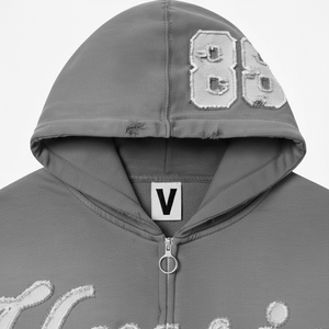 Vente en gros de sweat à capuche oversize d'automne brodé numérique 100% coton haut Streetwear épaule tombante strass jeunesse - Product Image 4