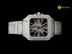 Open-<b>Work</b> Skeleton Moissanite <b>Watch</b> - Quartz Controlled Movement, 100% Handmade Moissanite Analog <b>Watch</b> from Indian Supplier - Product Image 2