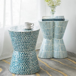 Mesa auxiliar de cama MOP de mosaico de alta calidad, mesitas de noche con incrustaciones de concha de Capiz, mesita auxiliar de madreperla - Product Image 3