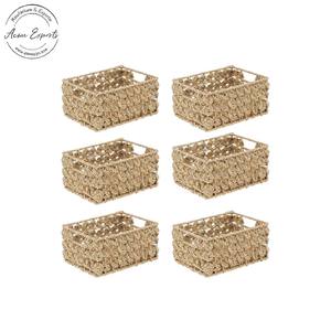 Lot de 6 paniers de rangement en jacinthe d'eau tissés à la main avec organisateur écologique au design rectangulaire pour la maison et la cuisine - Product Image 1
