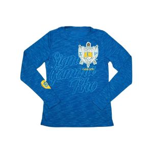 Maglietta a manica lunga con stemma Sigma Gamma Rho SGRho blu 100 in cotone glitterato stampato abito da donna camicia stile di vita greca - Product Image 1