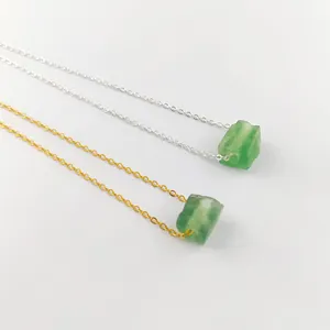 Raw Green Fluorite Necklace 10-12MM Raw Crystal 18K Gold Vermeil 925 Sterling Silver 18+2 Inches Extension Cable Chain Necklaces