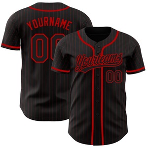 Ropa de equipo personalizada más vendida, camiseta de béisbol auténtica negra a rayas negra roja personalizada - Product Image 1