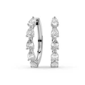 Boucles d'oreilles créoles délicates en diamant de laboratoire taille poire, 1 carat total, couleur F-G, clarté VS, 10 diamants, or massif 14K, pour usage quotidien - Product Image 1