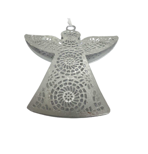 Ornement d'ange suspendu en métal de taille standard décoratif suspendu en fer feuille d'argent enduit de poudre fini personnalisé - Product Image 1