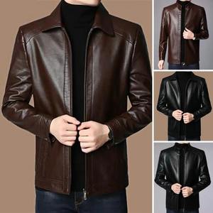 Men's Casual Outwear High Street Style Winter <b>Jacket</b> with Fashion <b>Collar</b> Long Sleeve Canvas Leather Cow Skin for Cold Seasons - Product Image 2
