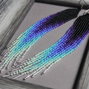 <b>Turquoise</b> Beaded <b>Earrings</b> Fringe <b>Earrings</b> Long <b>Earrings</b> Handmade <b>Earrings</b> - Product Image 1