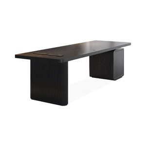 Bureau d'écriture moderne en forme de L avec 3 tiroirs, structure en bois massif et en fer, bureau d'ordinateur rectangulaire noir - Product Image 1