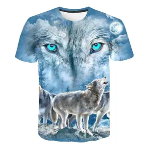 男式短袖动物狼上衣成人夏季高品质印花3D运动衫男女通用酷狼t恤