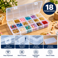 Boîte de rangement pour bijoux en plastique transparent à 18 compartiments, couvercle à loquet, passe au lave-vaisselle, pour perles, artisanat, petites pièces, 19,3x10,6x2 cm